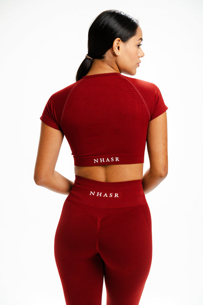 Seamless Long Sleeve Crop Top - Red - NHASR