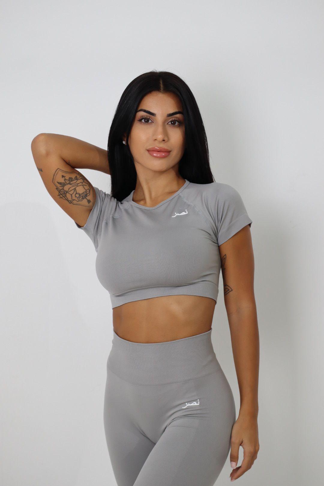 Seamless Short Sleeve Crop Top - Grey