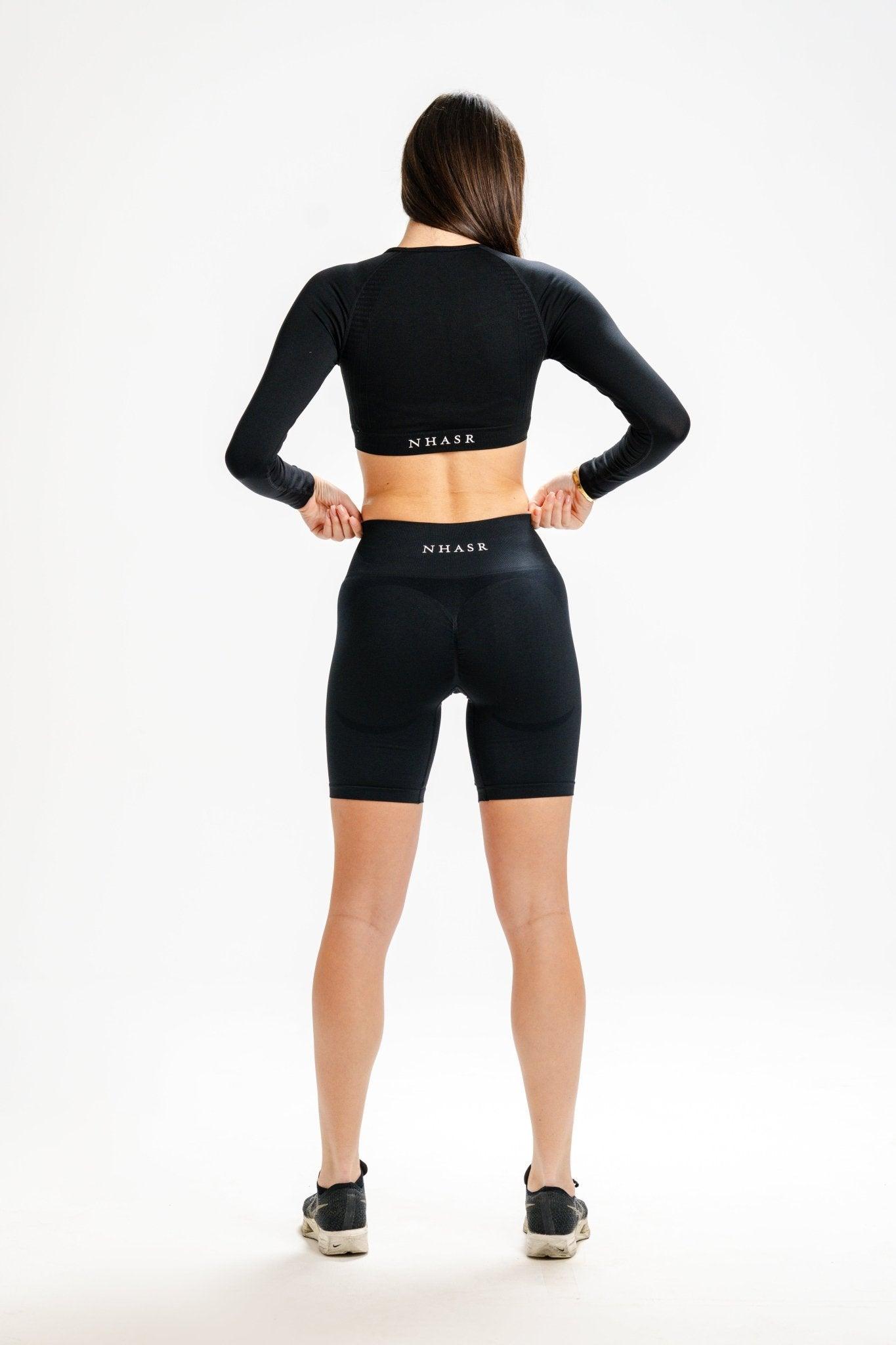 Seamless Long Sleeve Crop Top - Black - NHASR