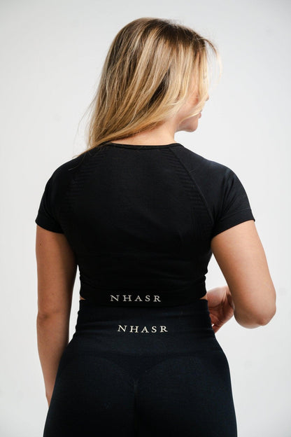 Seamless Short Sleeve Crop Top - Black - NHASR