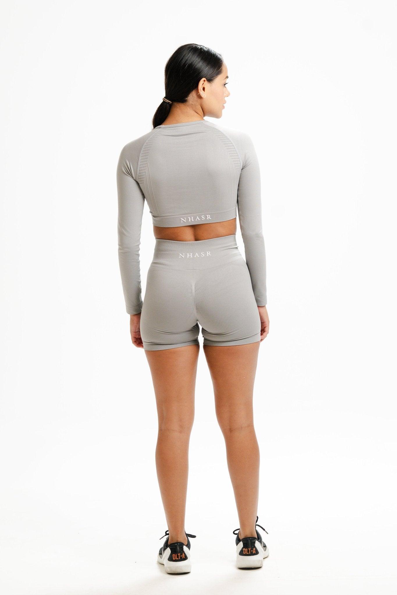 Seamless Long Sleeve Crop Top - Grey - NHASR