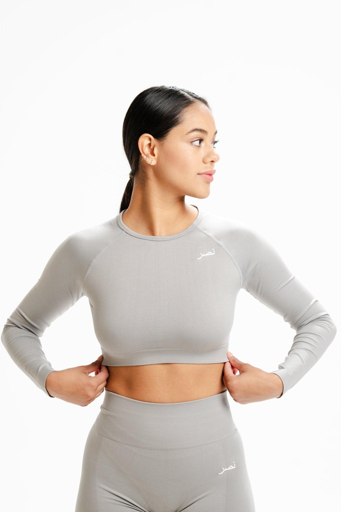 Seamless Long Sleeve Crop Top - Grey - NHASR